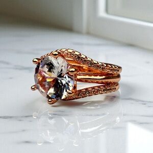 New Rose Gold CZ Engagement Style Ring w/Prong Setting, Size 7